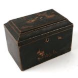 A 19th century Japanese lacquer two-division tea caddy decorated with birds and insects on a black