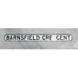A cast aluminium street sign - Barnsfield Crescent - 145 by 14cms.