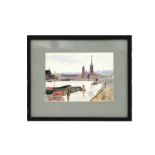 W Inge - Rouen Harbour Scene with Cathedral in the Background - signed and dated '31 lower right,