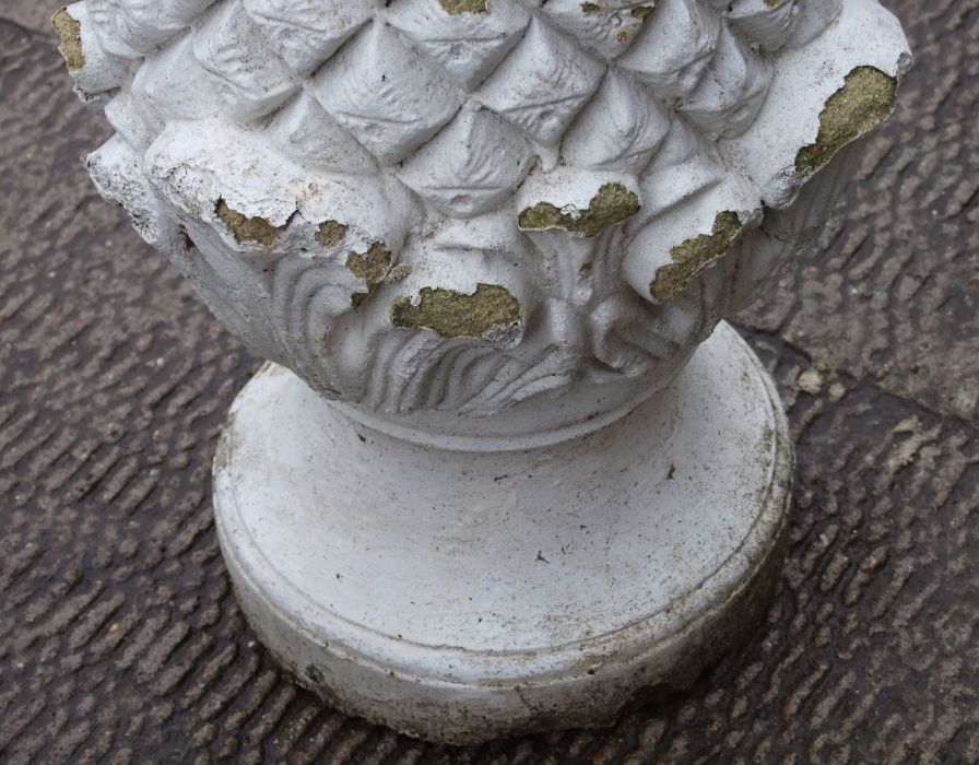 A pair of well weathered painted reconstituted stone pineapple finials, 60cms high (2). - Image 3 of 3