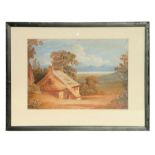 H E Herring - A South Wales Landscape with Cottage and Figures - watercolour heightened with body