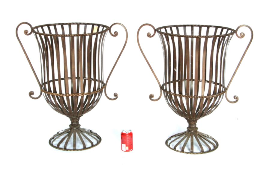 A pair of Ascalon design two-handled metal planters, 65cms high (2).
