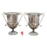 A pair of Ascalon design two-handled metal planters, 65cms high (2).