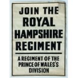 A Royal Hampshire Regiment recruitment poster 51cms (20ins) by 76cms (30ins) together with a movie