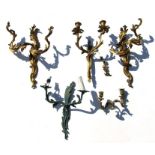 A group of rococo style ormolu wall sconces (a/f).