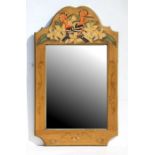 A George III style wall mirror with painted frame depicting Hoopi birds and butterflies, 44cms