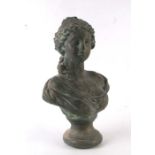 A bronzed plaster bust of a lady in the classical taste, 40cms high.