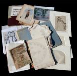 A quantity of pencil drawings, watercolours, prints and engravings.