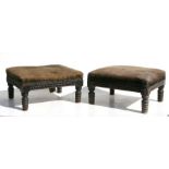 A pair of William IV mahogany footstools with bobbin turned legs, 34cms wide (2).