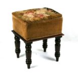 A Victorian mahogany stool with needlework upholstered seat, 36cms wide.