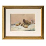 Frederick E Valter (1850-1930) - A Flock of Sheep in a Wintery Landscape - watercolour, signed lower