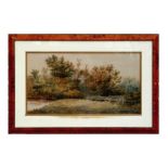 19th century school - Country Landscape with River and Trees - watercolour, framed & glazed, 56 by