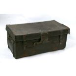 A vintage leather brass studded travel trunk, 79cms wide.