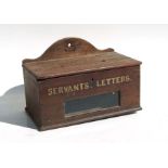 A Victorian country house stained pine servants letters box, the front sign written and with sight