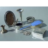A collection of silver and silver plated items to include a silver mustard pot, Chester 1936; a posy