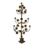 A large continental gilt metal seven sconce table candelabrum, 104cms high.