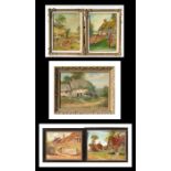 R H Vowles - a pair of country cottage scenes, oil on paper, both framed & glazed, each 40 by 30cms;