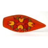 A Poole Pottery Delphis spear dish, shape 82, painted by Judi Evans c 1974-76