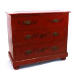 A 19th century painted pine chest of two short and two graduated long drawers, decorated with bamboo