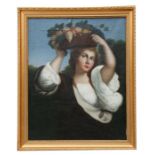 19th century school - Portrait of a Young Lady in Classical Dress Holding a Basket of Fruit - oil on