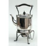 A silver plated spirit kettle on stand, 34cms high.