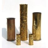 A group of five WWI trench art shell cases. largest 35cm high (5)