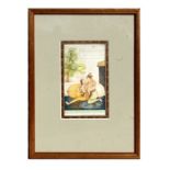 Indian school - A Couple Seated by Cushions - framed & glazed, 9 by 14cms.