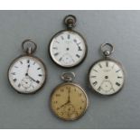 Four silver open faced pocket watches, various dates and makers (a/f) (4).
