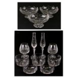 Three 19th century cut glass bonbon dishes; together with five 19th century wine glass rinsers and