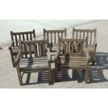 A set of five Britannic teak garden chairs (5).Condition ReportAll pieces are well weathered and sun