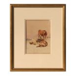 Frederick E Valter (1850-1930) - Cattle Chewing the Cud in a Field - watercolour, signed lower