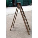 A set of vintage pine stepladders, 186cms high.