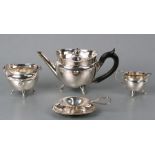 An Aesthetic Period Mappin & Webb silver plated five-piece tea set comprising a teapot, sugar