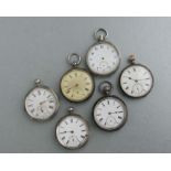 Six silver open faced pocket watches, various dates and makers (a/f) (6).