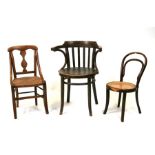 A child's bentwood chair with cane seat; together with a child's chair and a bentwood armchair (3).
