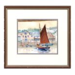 20th century school - Fishing Boat in a Harbour - watercolour, framed & glazed.