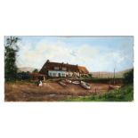 J Russell (20th century British) - Porlock Weir - signed lower left, oil on board, unframed, 61 by