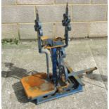 A set of blue painted wrought iron sack scales, 71cms high.