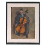 20th century English school - A Cellist - oil on board, framed, 30 by 40cms.