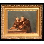 P Vedovei - Two Monks Tasting the Stew - oil on canvas, signed lower right, framed, 26 by 20cms.