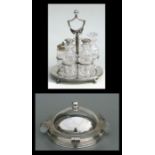 An Art Deco silver plated dome topped dish on stand, 21cms diameter; together with a silver plated