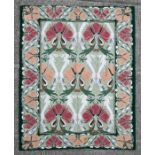 An Art Nouveau style Crewel work wall hanging decorated with stylised flowers, 120 by 182cms.