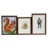 A group of three watercolour book illustrations, possibly from the Andy Pandy series, depicting a