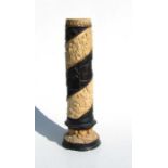 A 19th century ecclesiastical ceramic column candlestick with scenes depicting heaven and hell,