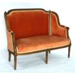A continental giltwood upholstered two-seater settee, 129cms wide.Condition Reportgeneral wear