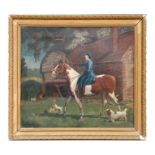 Hilda Kidman (1891-1980) - Young Woman Riding a Piebald Horse with Spaniels Beside Her - signed