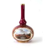 A Chamberlain's Worcester large bottle vase, the oval panel painted with a view of Worcester, on a