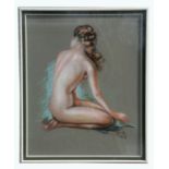 Mid 20th century school - Study of a Female Nude - indistinctly signed lower right, pastel, framed &