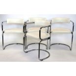 A set of four French Soudex Vinyl tubular chrome and white vinyl dining chairs (4).Condition