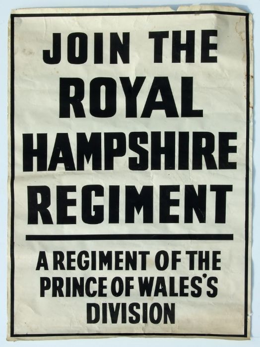 A Royal Hampshire Regiment recruitment poster 51cms (20ins) by 76cms (30ins) together with a movie